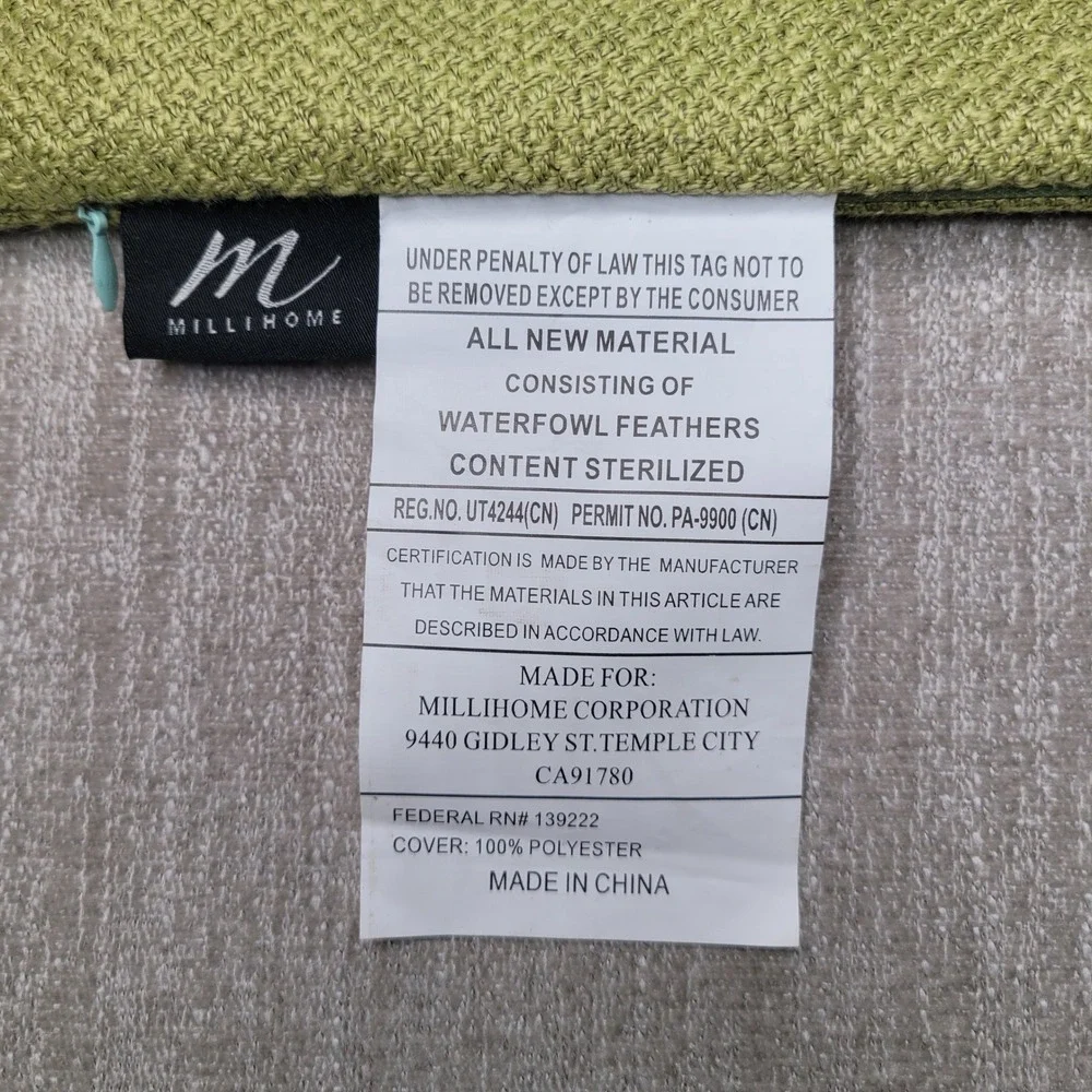 Millihome Pillow‎ Cover Green Textured Home Script Accent Decor Spring 19x19 New